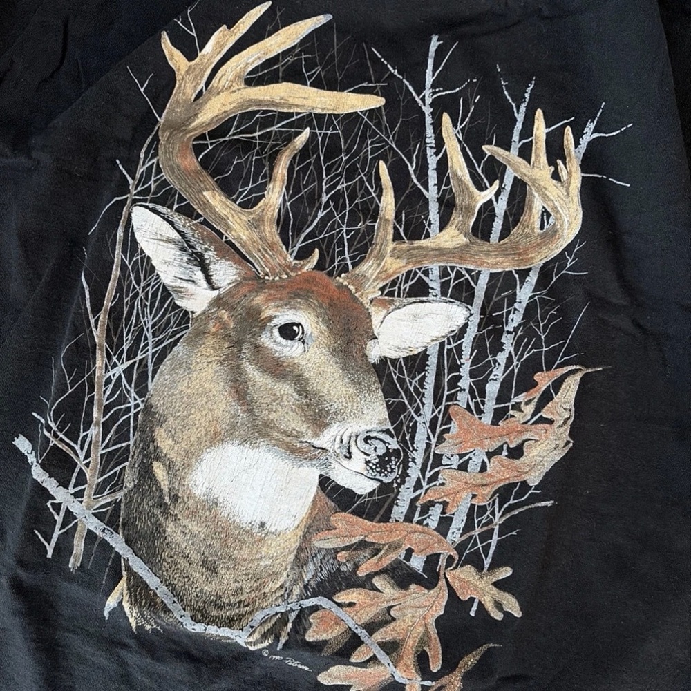 Vintage Fruit of the Loom T Shirt Mens XL USA Single Stitch Buck Forest 1990